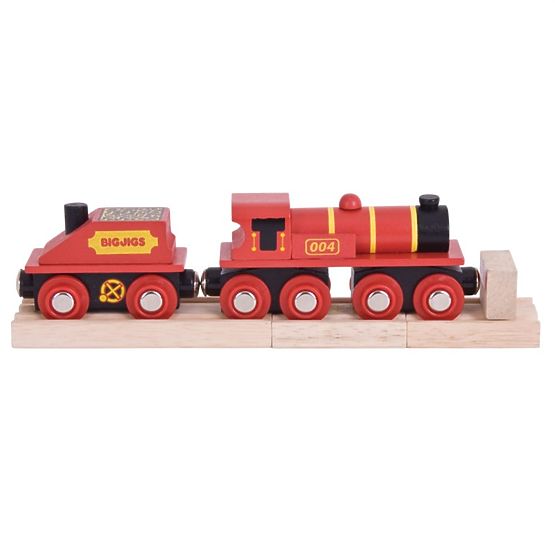 Bigjigs Rail Red mozdony tender + 3 sínnel