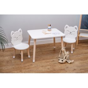 Gyerek asztal székekkel - Cica - fehér