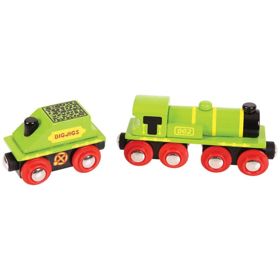 Bigjigs Rail Green mozdony tender + 3 sínnel, Bigjigs Rail