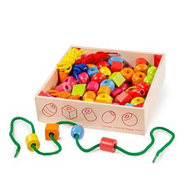 Bigjigs Toys Fa fűzős gyöngyök tégelyben, Bigjigs Toys