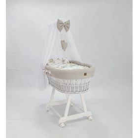 Fehér fonott ágy babafelszereléssel - Pamut virágok, Ourbaby®