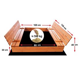 Zárható homokozó padokkal 120 x 120 - impregnált, Ourbaby®